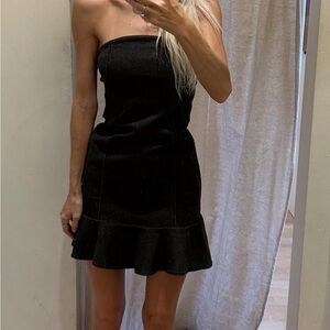 Grey strapless denim mini dress